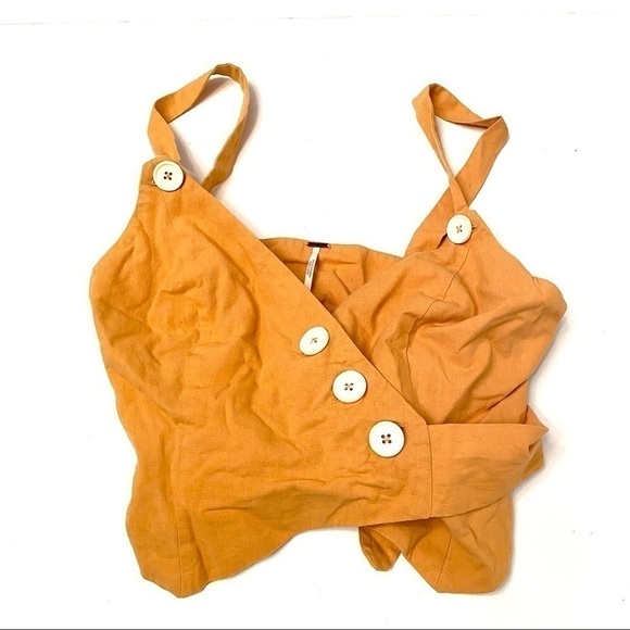 Free people adjustable mustard yellow tank button tie up detail size small - Picture 2 of 5